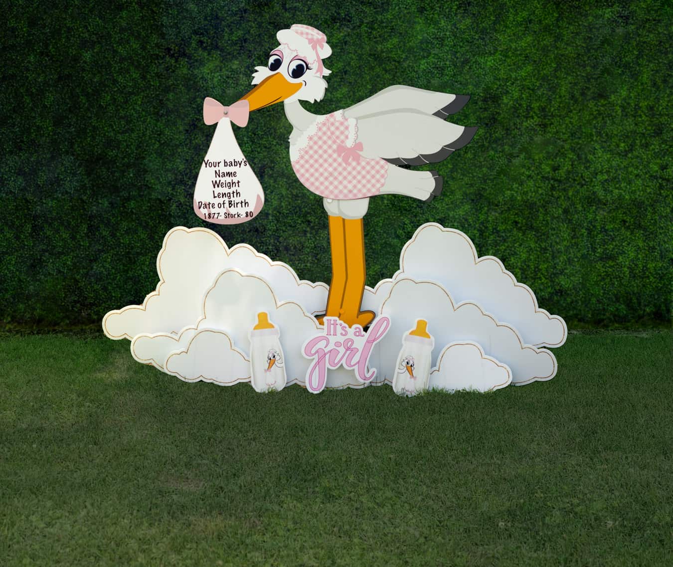 Spring Baby Girl Stork Yard Sign Rental