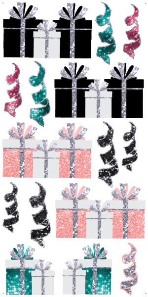 Presents and Confetti, Black, Pink, Turquoise